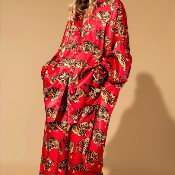 Dressed in Lala Red Tiger Print Satin PANTS ONLY large - Picture 4 of 12